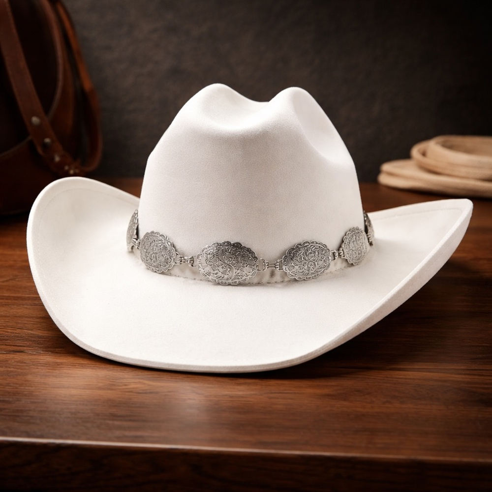 Illuma Metal Concho Western White Hat New - Picture 2 of 12